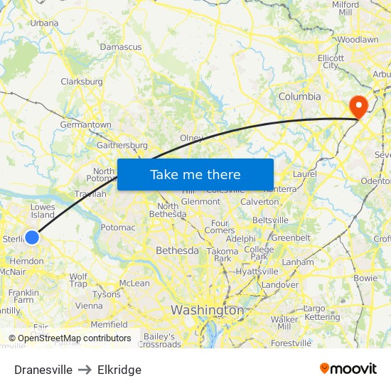 Dranesville to Elkridge map