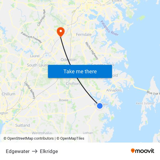 Edgewater to Elkridge map