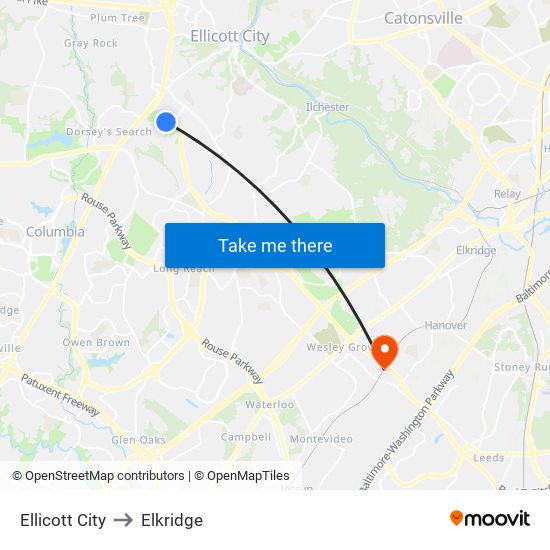 Ellicott City to Elkridge map