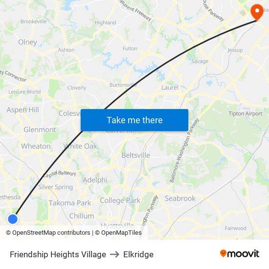 Friendship Heights Village to Elkridge map