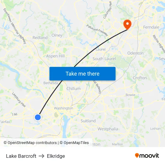 Lake Barcroft to Elkridge map