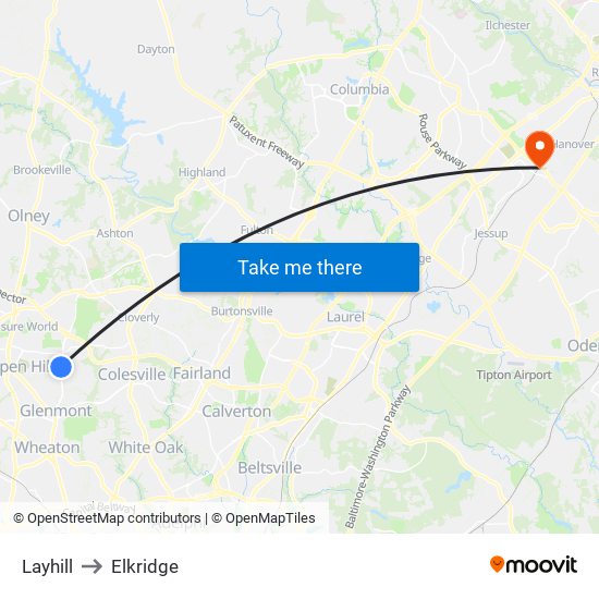 Layhill to Elkridge map