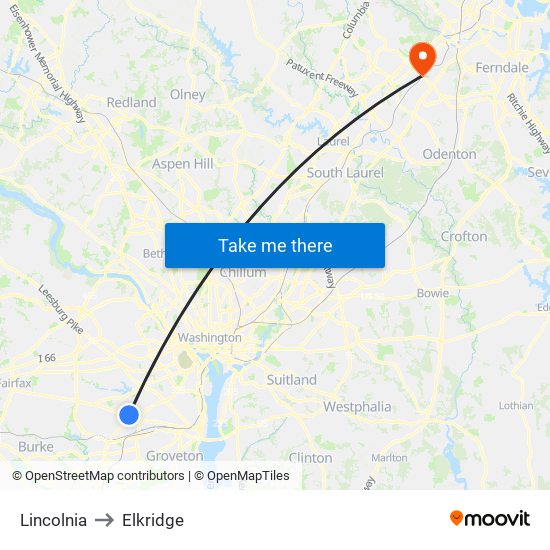 Lincolnia to Elkridge map