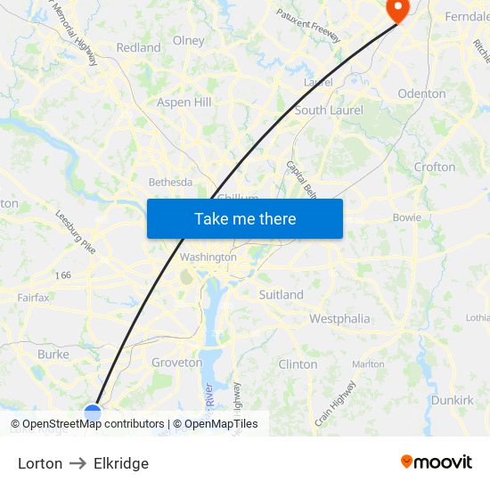 Lorton to Elkridge map