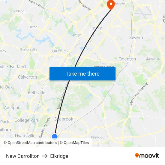 New Carrollton to Elkridge map