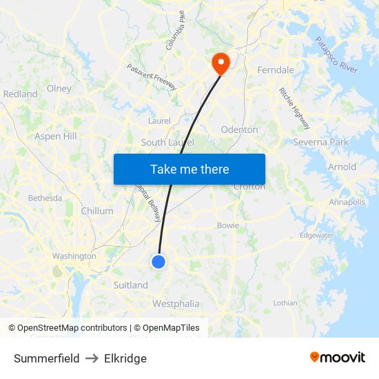 Summerfield to Elkridge map