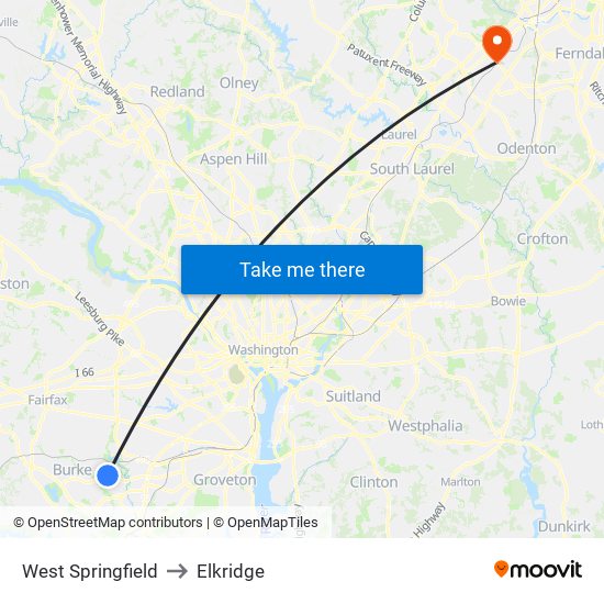 West Springfield to Elkridge map