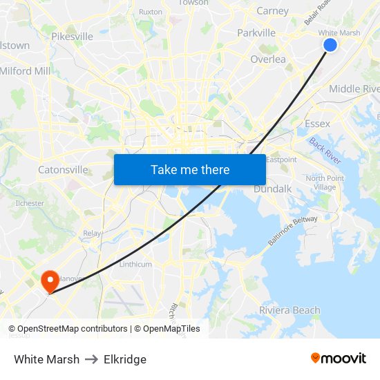 White Marsh to Elkridge map