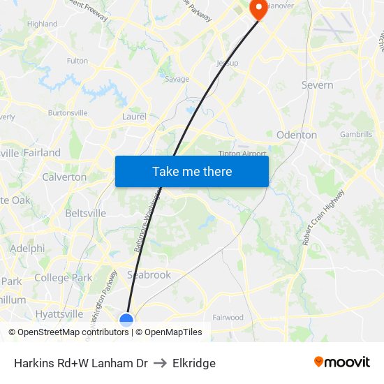 Harkins Rd+W Lanham Dr to Elkridge map