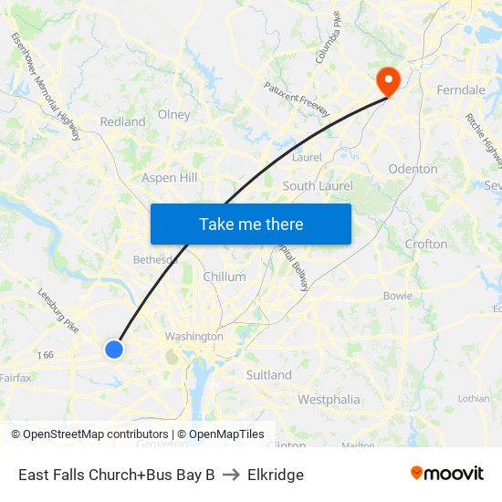 East Falls Church+Bay B to Elkridge map