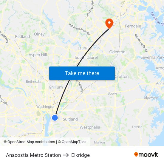 Anacostia Metro Station to Elkridge map