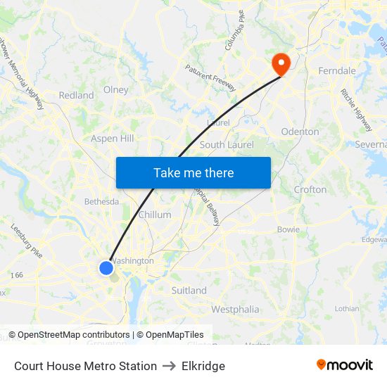 Court House Metro Station to Elkridge map