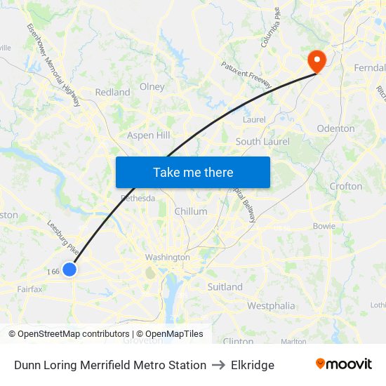 Dunn Loring Merrifield Metro Station to Elkridge map