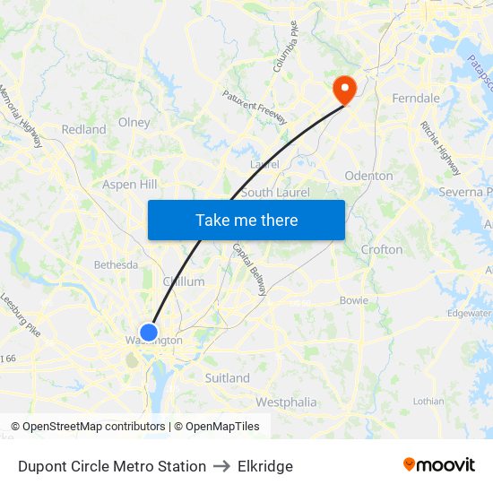 Dupont Circle Metro Station to Elkridge map