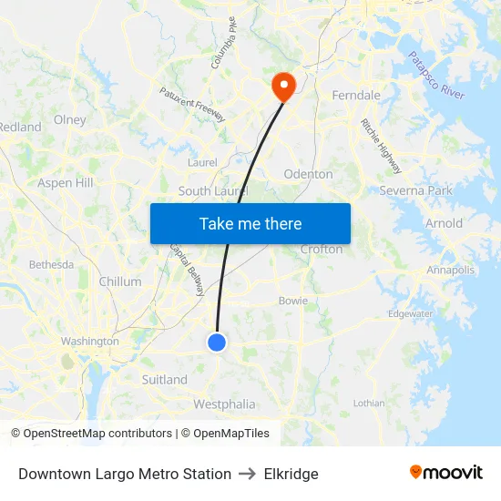 Downtown Largo Metro Station to Elkridge map