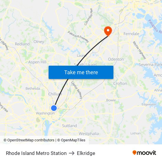 Rhode Island Metro Station to Elkridge map