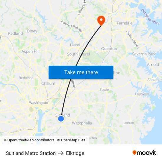 Suitland Metro Station to Elkridge map