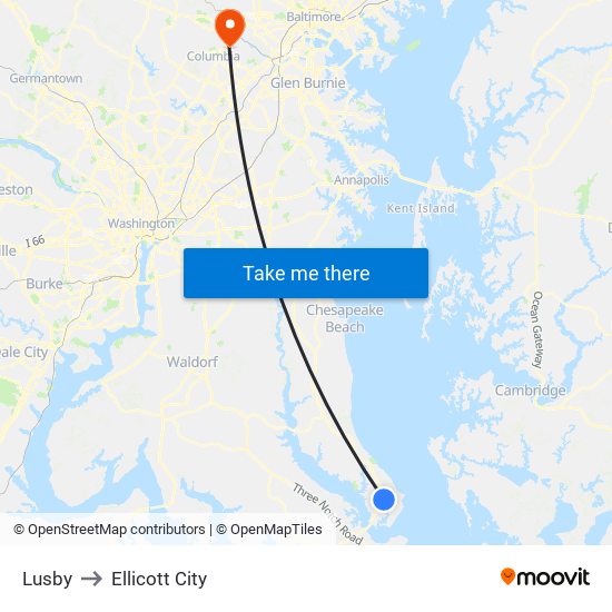 Lusby to Ellicott City map