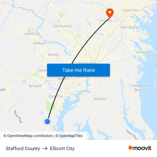 Stafford County to Ellicott City map