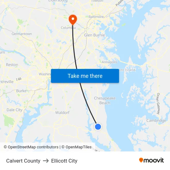 Calvert County to Ellicott City map