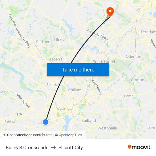 Bailey'S Crossroads to Ellicott City map