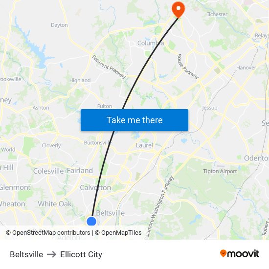 Beltsville to Ellicott City map