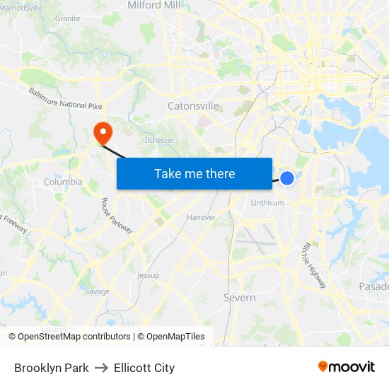 Brooklyn Park to Ellicott City map
