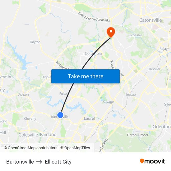 Burtonsville to Ellicott City map