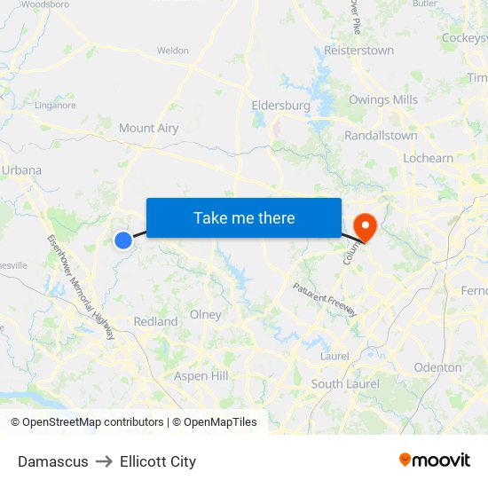 Damascus to Ellicott City map