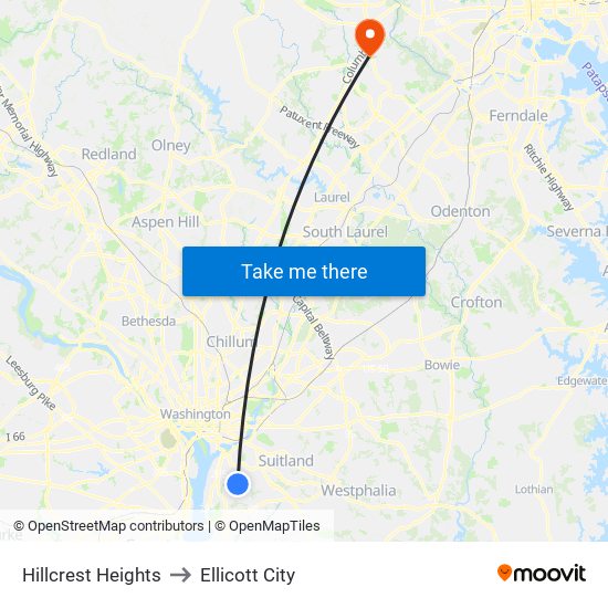 Hillcrest Heights to Ellicott City map