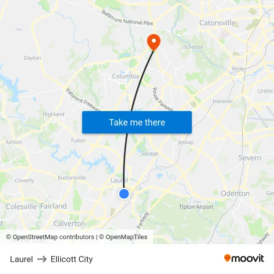 Laurel to Ellicott City map