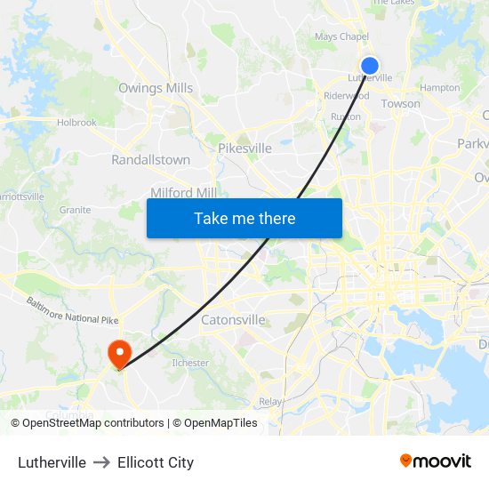 Lutherville to Ellicott City map