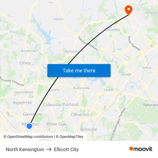 North Kensington to Ellicott City map