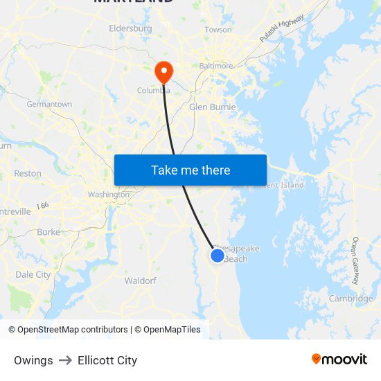 Owings to Ellicott City map