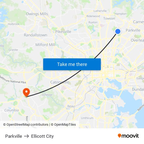 Parkville to Ellicott City map