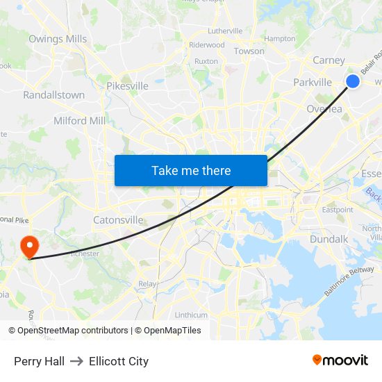 Perry Hall to Ellicott City map