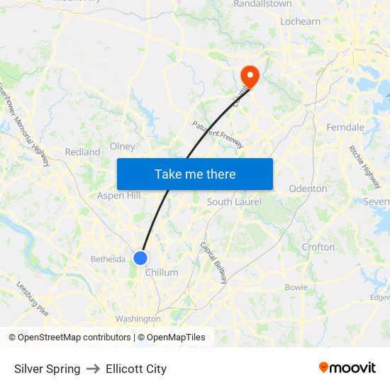 Silver Spring to Ellicott City map