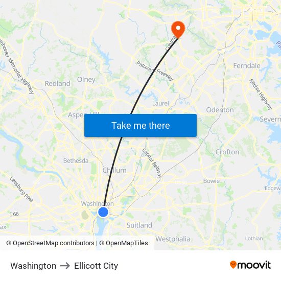 Washington to Ellicott City map