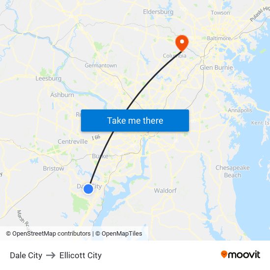 Dale City to Ellicott City map