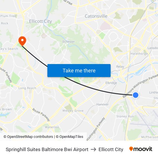 Springhill Suites Baltimore Bwi Airport to Ellicott City map