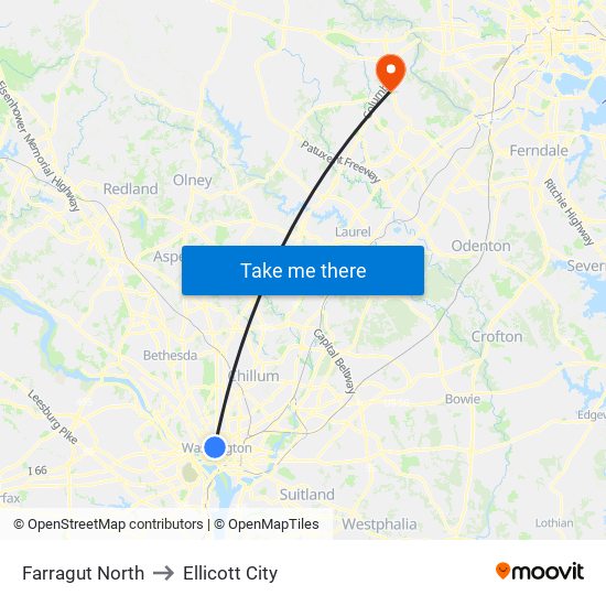 Farragut North to Ellicott City map