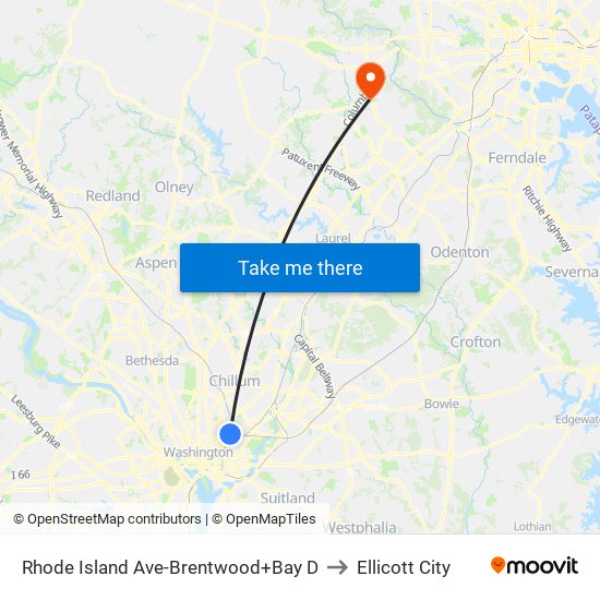 Rhode Island Ave-Brentwood+Bay D to Ellicott City map