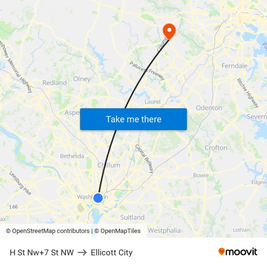 H St Nw+7 St NW to Ellicott City map