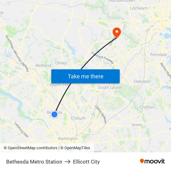 Bethesda Metro Station to Ellicott City map