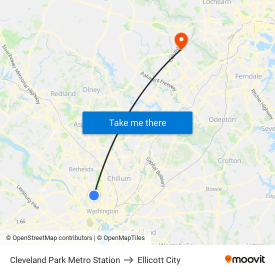 Cleveland Park Metro Station to Ellicott City map