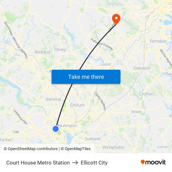 Court House Metro Station to Ellicott City map