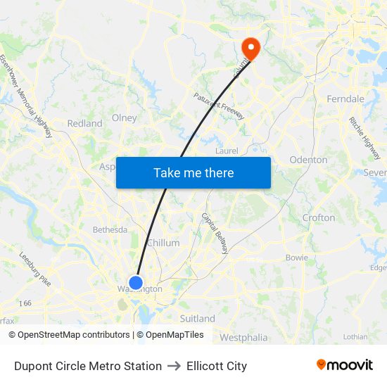 Dupont Circle Metro Station to Ellicott City map