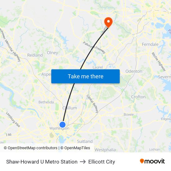 Shaw-Howard U Metro Station to Ellicott City map