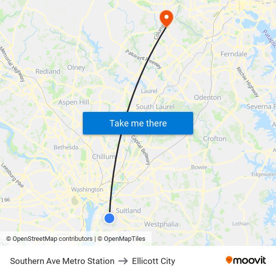 Southern Ave Metro Station to Ellicott City map