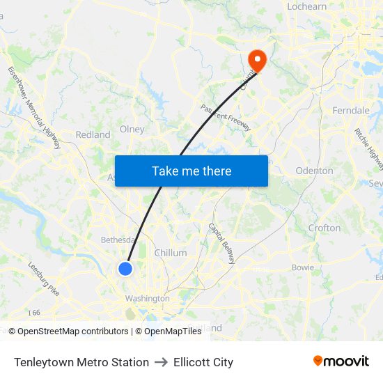 Tenleytown Metro Station to Ellicott City map